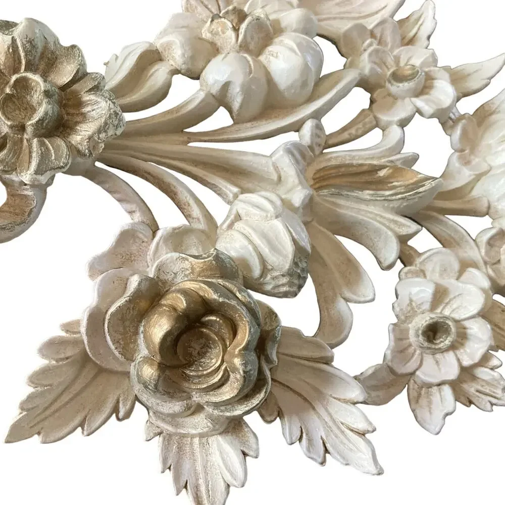 Vintage EuroMarchi Italy‎ Gold Gilt Floral Wall Decor Hollywood Regency Set Pair